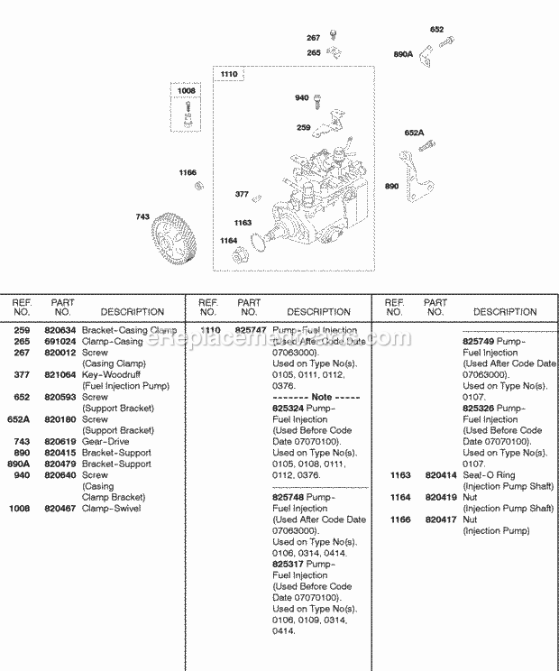 Briggs and Stratton 522447-0111-E2 Engine Fuel Injection Pump Diagram