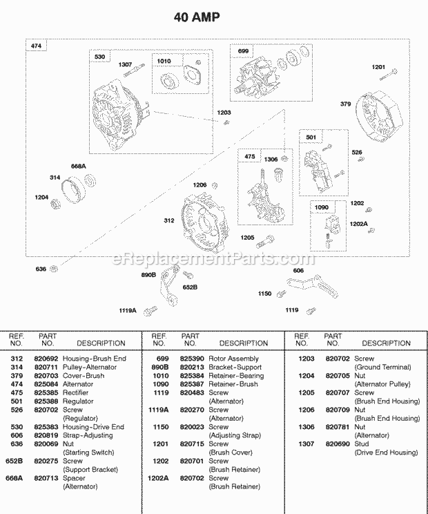 Briggs and Stratton 522447-0314-E2 Engine Alternator 40 Amp Diagram
