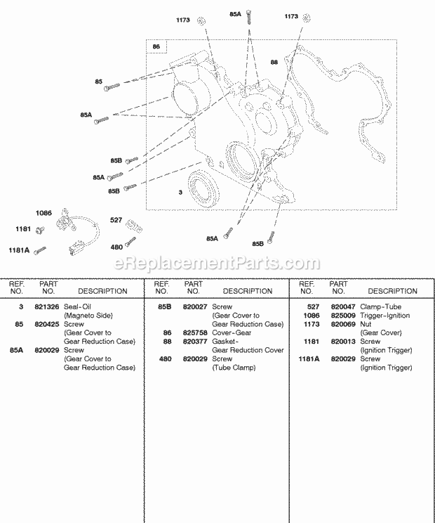 Briggs and Stratton 522447-0376-E2 Engine Gear Cover Diagram