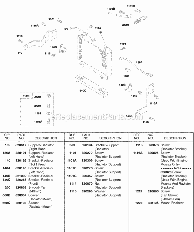 Briggs and Stratton 522447-0405-E2 Engine Radiator Support Brackets Diagram