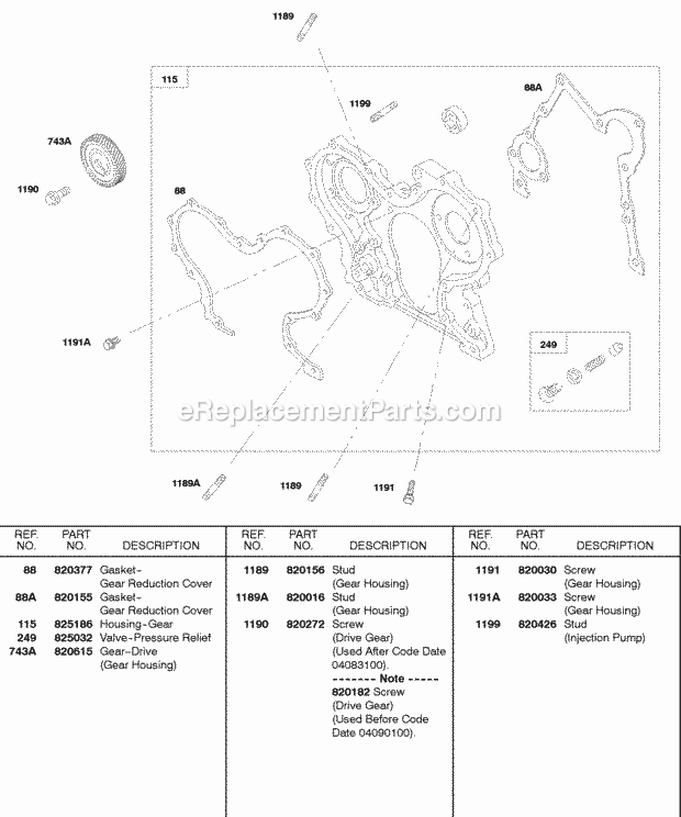 Briggs and Stratton 522447-0406-E2 Engine Gear Housing Diagram