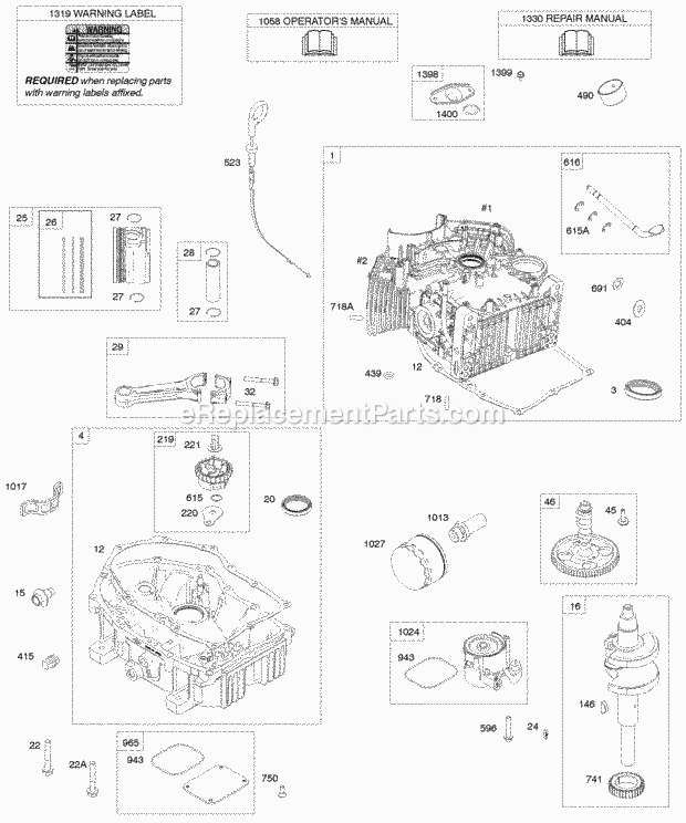 Briggs and Stratton 542777-0113-E1 Engine Crankcase CoverSump Crankshaft Cylinder PistonRingsConnecting Rod Camshaft Diagram