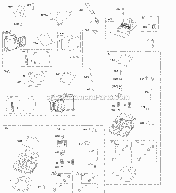 Briggs and Stratton 543777-0010-G1 Engine Valve Covers Cylinder Heads Diagram