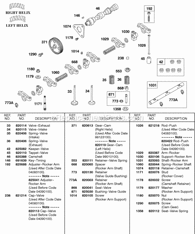 Briggs and Stratton 580447-0105-E2 Engine Camshaft Rocker Arm Valves Springs Diagram