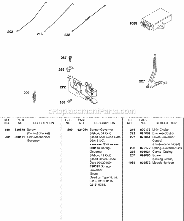 Briggs and Stratton 580447-0105-E2 Engine Controls Springs Ignition Module Diagram
