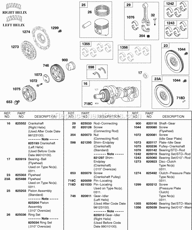 Briggs and Stratton 580447-0105-E2 Engine Crankshaft Piston Flywheel Clutch Diagram