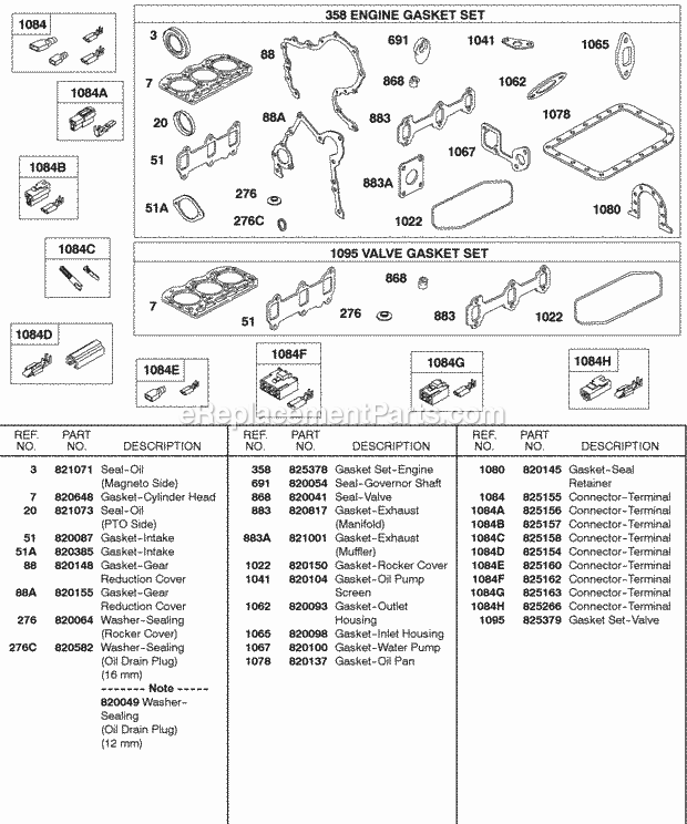 Briggs and Stratton 580447-0110-E2 Engine EngineValve Gasket Sets Terminal Connectors Diagram