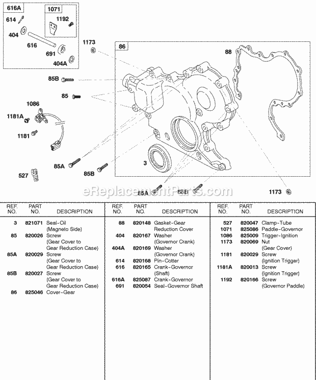 Briggs and Stratton 580447-0112-A1 Engine Gear Cover Governor Crank Diagram