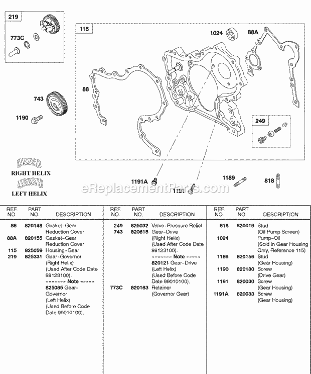 Briggs and Stratton 580447-0112-A1 Engine Gear Housing Governor Gear Diagram