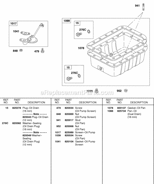 Briggs and Stratton 580447-0112-A1 Engine Oil Pan Oil Strainer Diagram