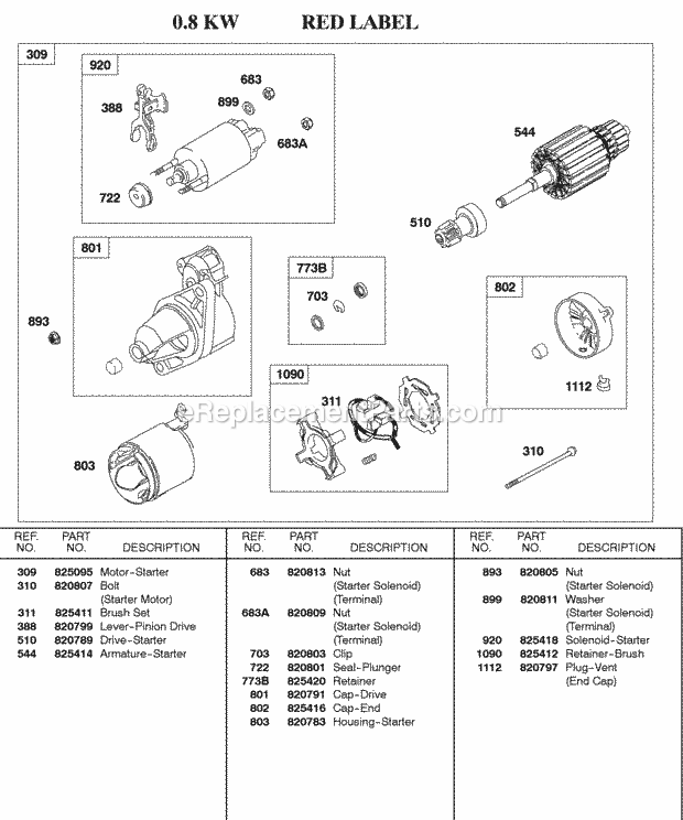 Briggs and Stratton 580447-0112-A1 Engine Starter Motor 08Kw Red Label Diagram