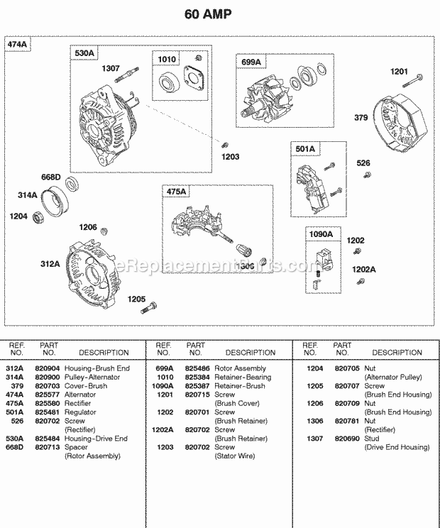 Briggs and Stratton 580447-0112-A1 Engine Alternator 60 Amp Diagram