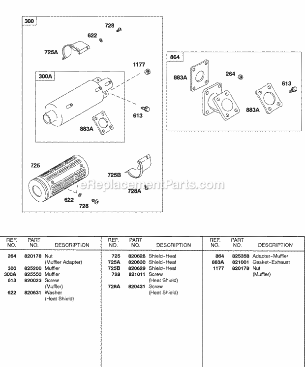 Briggs and Stratton 580447-0205-E2 Engine Muffler Muffler Adapter Diagram