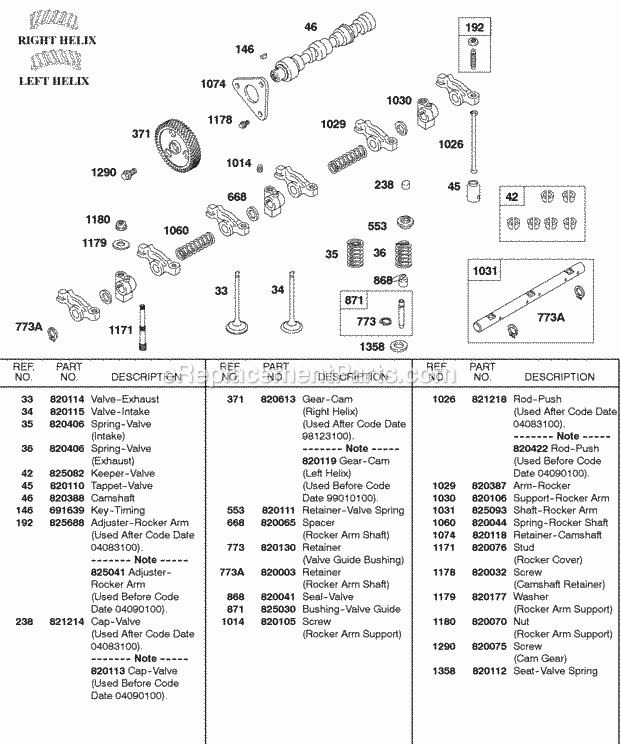 Briggs and Stratton 580447-0316-99 Engine Camshaft Rocker Arm Valves Springs Diagram