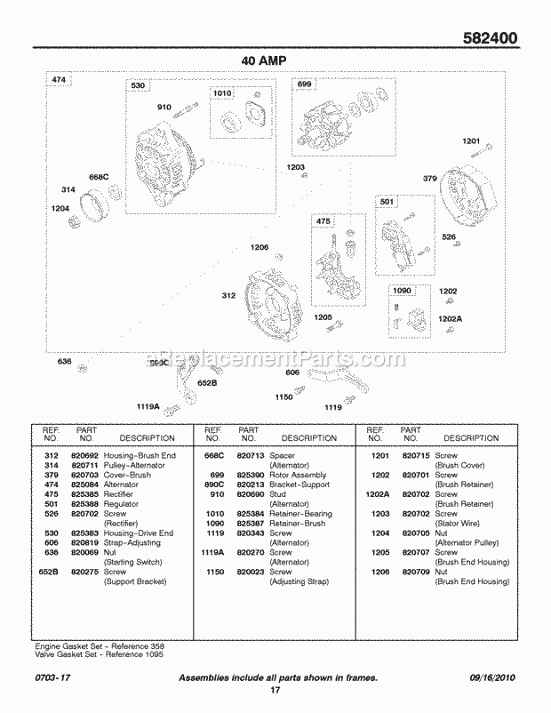 Briggs and Stratton 582447-0105-A1 Engine Alternator - 40 Amp Diagram