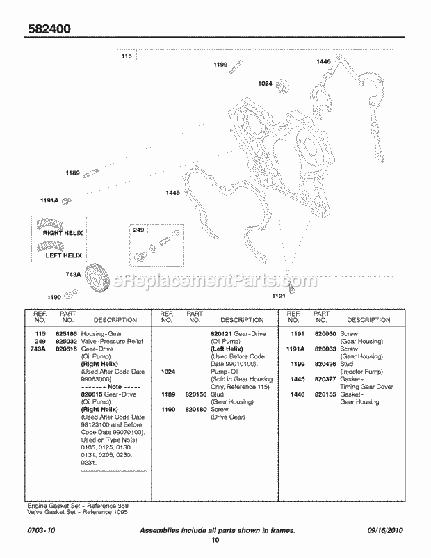 Briggs and Stratton 582447-0105-E1 Engine Gear Housing Diagram