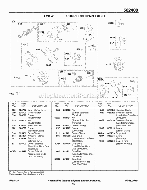 Briggs and Stratton 582447-0105-E1 Engine 12 Kw Electric Starter Diagram