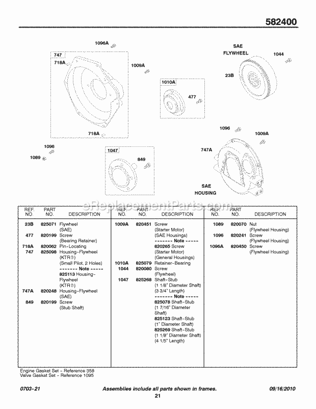 Briggs and Stratton 582447-0125-A1 Engine Sae Flywheel Flywheel Housing Diagram