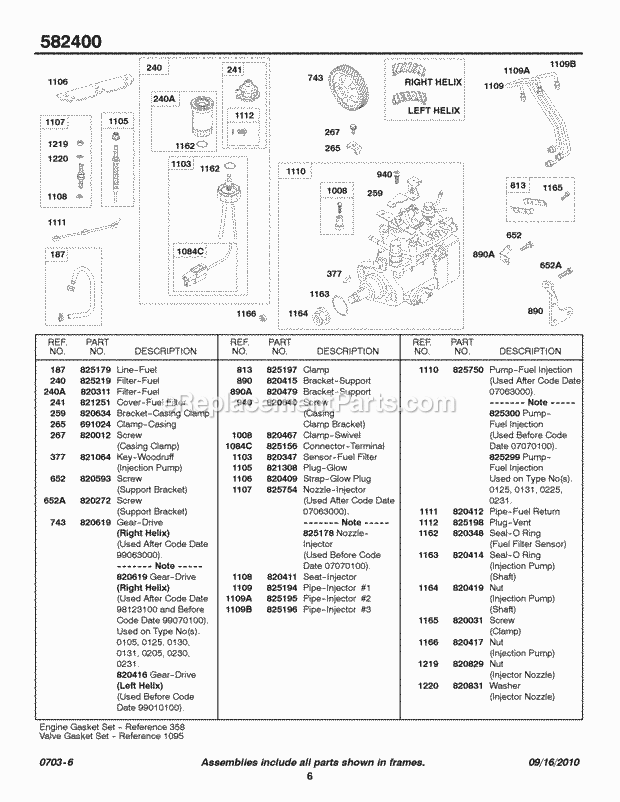 Briggs and Stratton 582447-0125-E2 Engine Fuel Injection Fuel Filter Nozzles Diagram