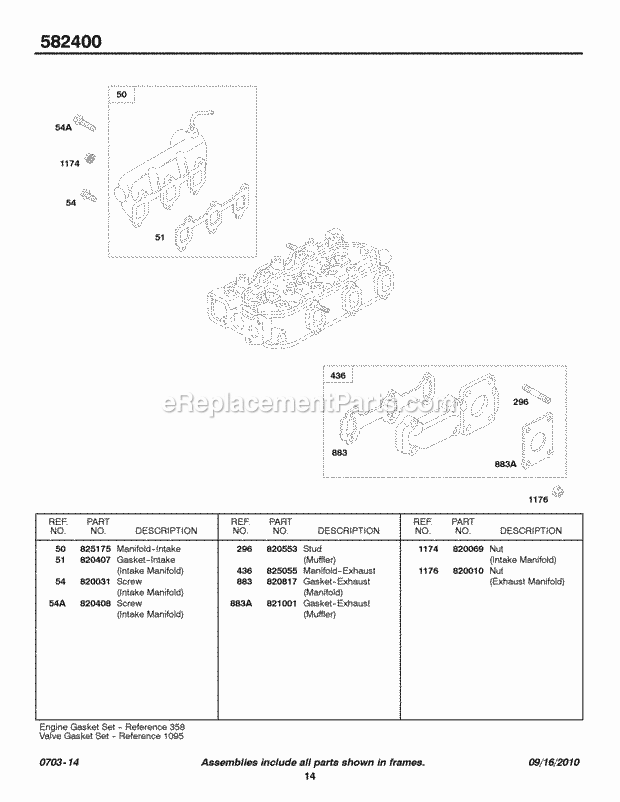 Briggs and Stratton 582447-0125-E2 Engine Intake Manifold Exhaust Manifold Diagram