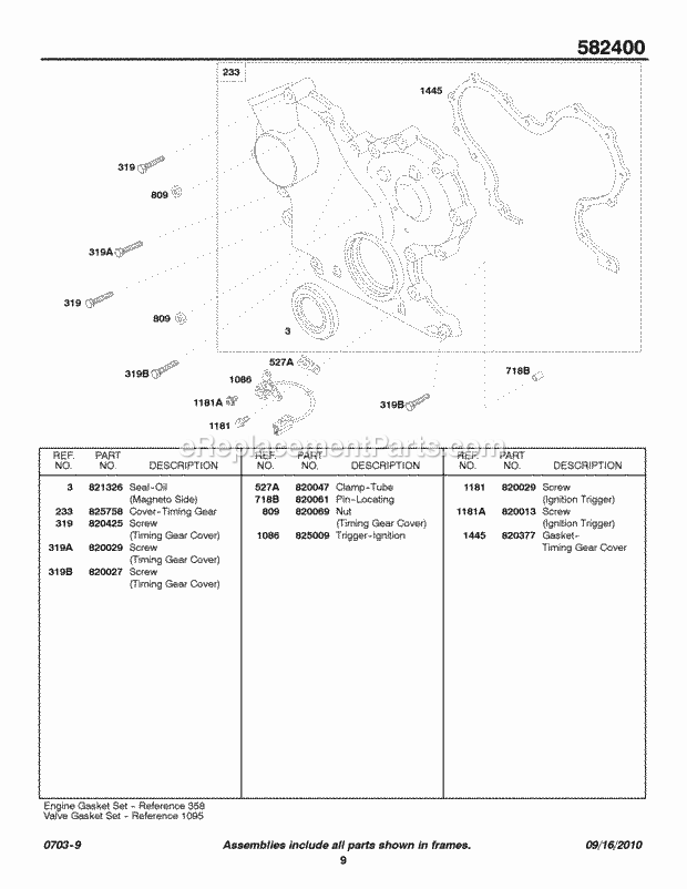 Briggs and Stratton 582447-0131-E2 Engine Timing Gear Cover Ignition Trigger Diagram