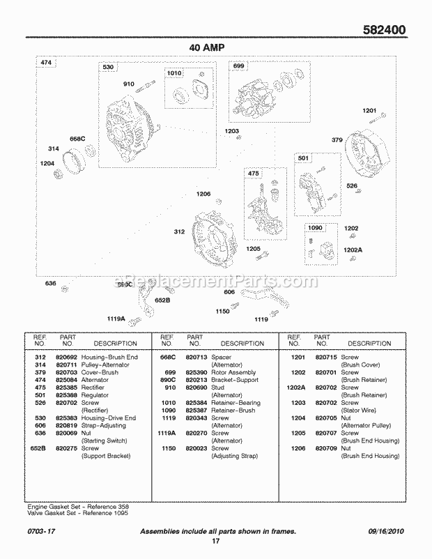 Briggs and Stratton 582447-0131-E2 Engine Alternator - 40 Amp Diagram