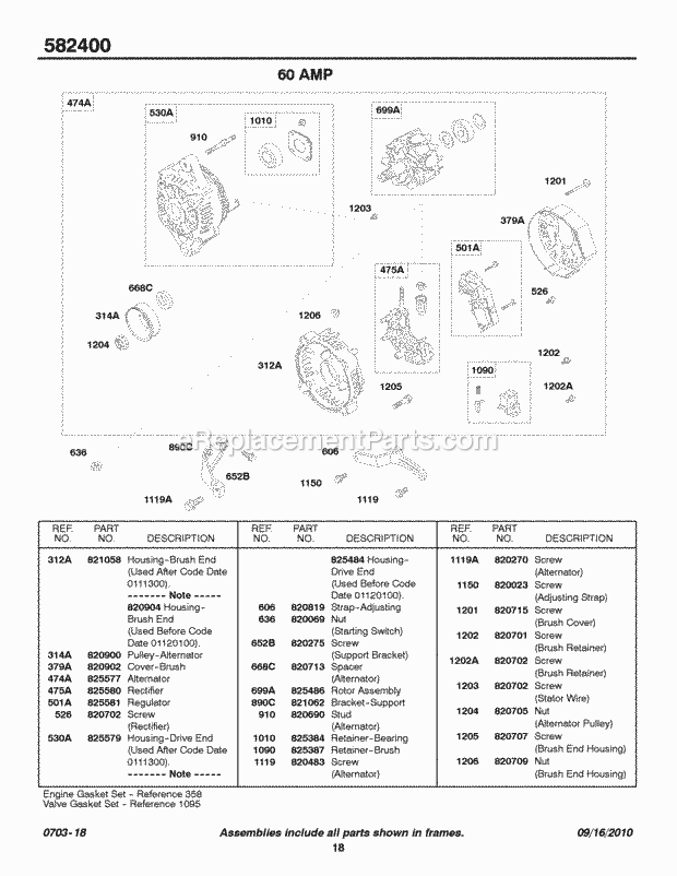 Briggs and Stratton 582447-0131-E2 Engine Alternator - 60 Amp Diagram