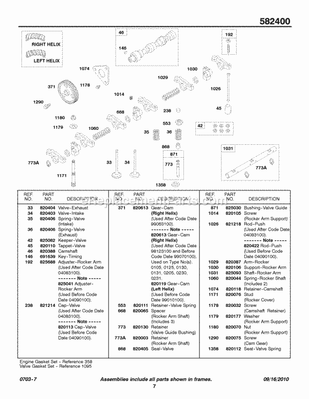 Briggs and Stratton 582447-0131-E2 Engine Camshaft Rocker Arm Diagram