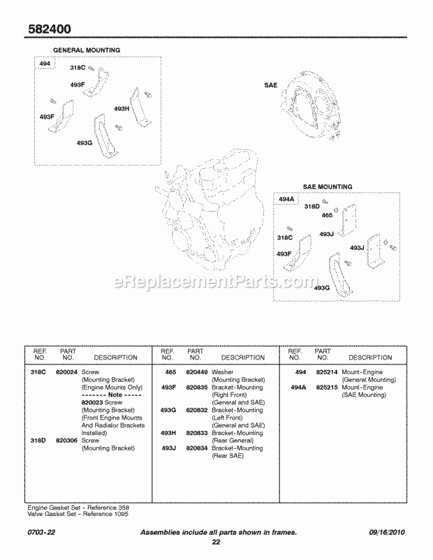 Briggs and Stratton 582447-0209-E2 Engine Engine Mounting Brackets Diagram