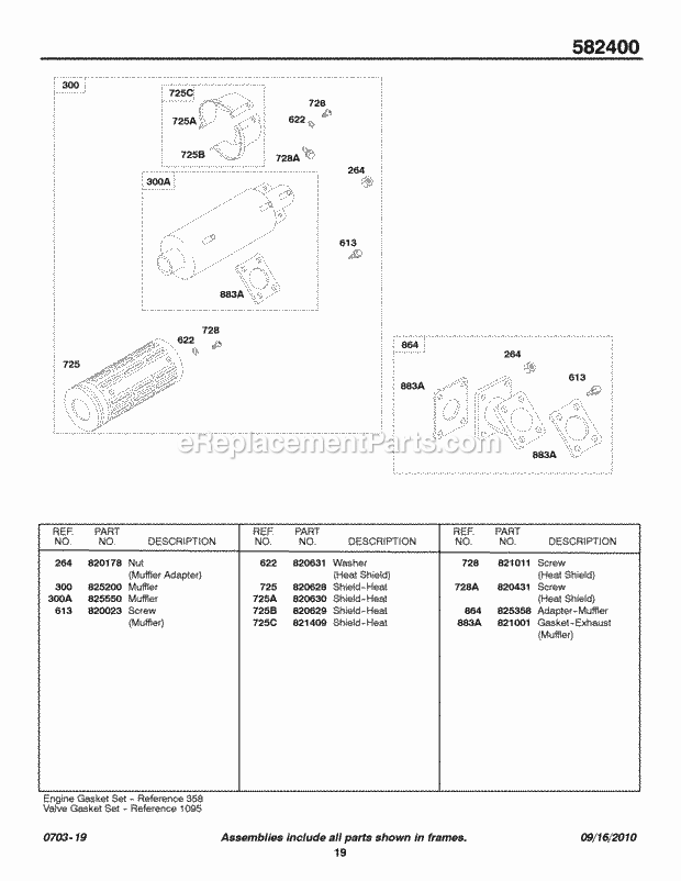 Briggs and Stratton 582447-0209-E2 Engine Muffler Adapter Diagram