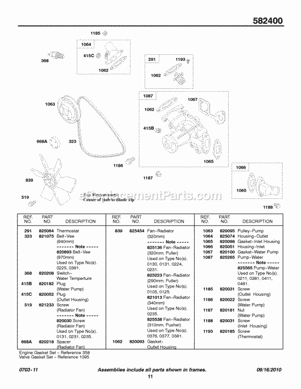 Briggs and Stratton 582447-0219-E2 Engine Water Pump Fan Diagram