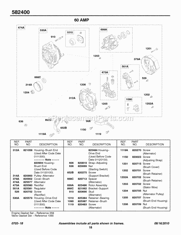 Briggs and Stratton 582447-0221-E2 Engine Alternator - 60 Amp Diagram