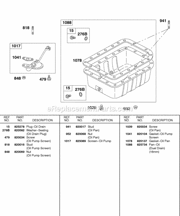 Briggs and Stratton 583447-0217-E2 Engine Oil Pan Oil Pump Screen Diagram