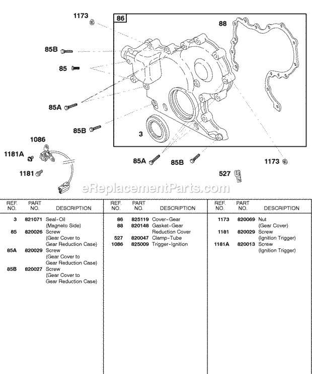 Briggs and Stratton 583447-0217-E2 Engine Gear Cover Ignition Trigger Diagram