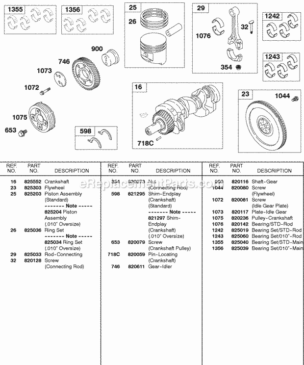 Briggs and Stratton 583447-0317-E2 Engine Piston Rings Crankshaft Flywheel Bearing Sets Diagram