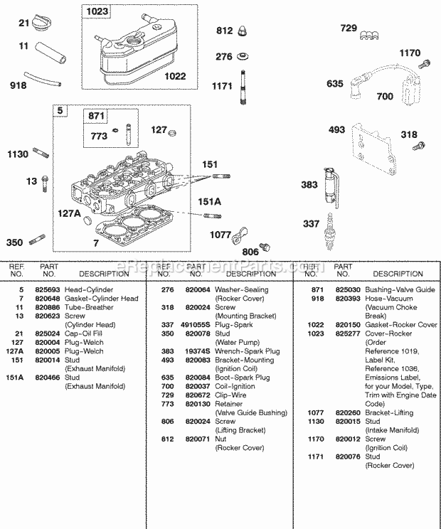 Briggs and Stratton 583447-0317-E2 Engine Rocker Cover Cylinder Head Ignition Diagram