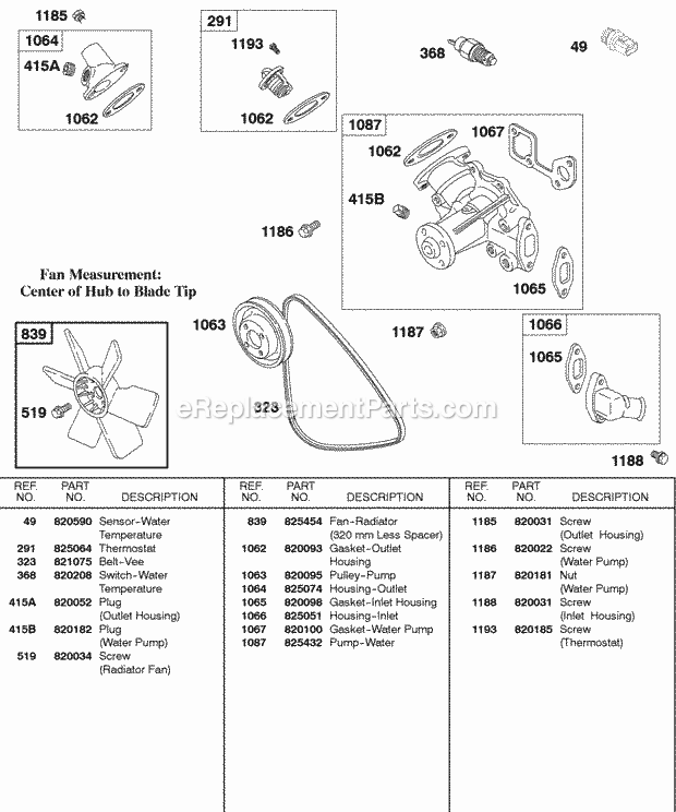 Briggs and Stratton 583447-0317-E2 Engine Water Pump Fan Vee Belt Diagram