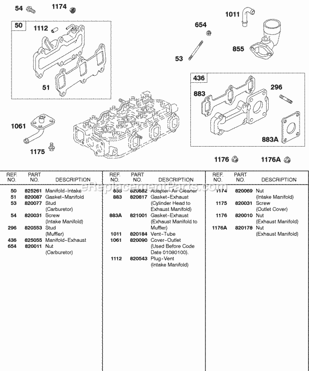 Briggs and Stratton 583447-0317-E2 Engine Intake Manifold Exhaust Manifold Diagram