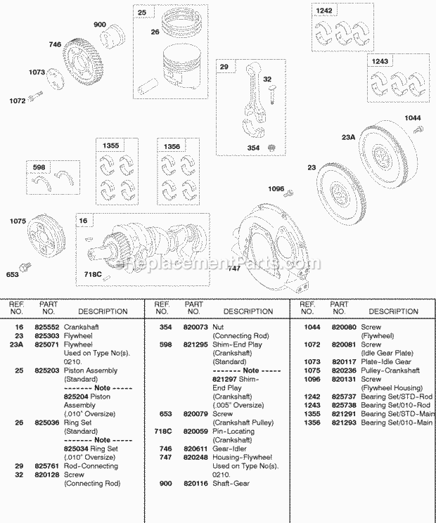 Briggs and Stratton 584447-0205-E2 Engine PistonRingsConnecting Rod Crankshaft Flywheel Diagram