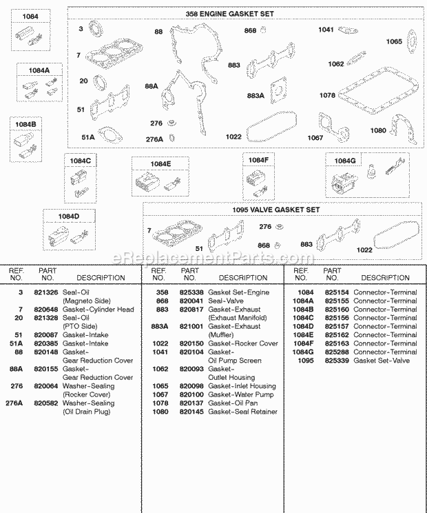 Briggs and Stratton 584447-0205-E2 Engine EngineValve Gasket Sets Terminal Connectors Diagram