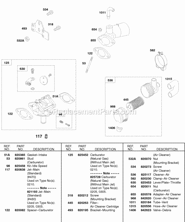 Briggs and Stratton 584447-0205-E2 Engine GaseousNatural Gas Mixer Air Cleaner Diagram