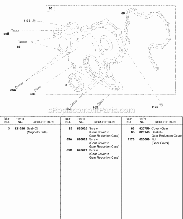 Briggs and Stratton 584447-0205-E2 Engine Gear Cover Diagram