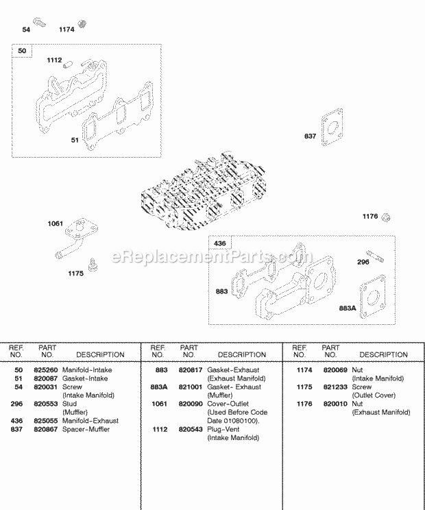 Briggs and Stratton 584447-0210-E2 Engine Intake Manifold Exhaust Manifold Diagram