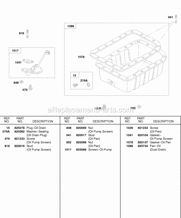 Briggs and Stratton 584447-0210-E2 Engine Oil Pan Oil Screen Diagram