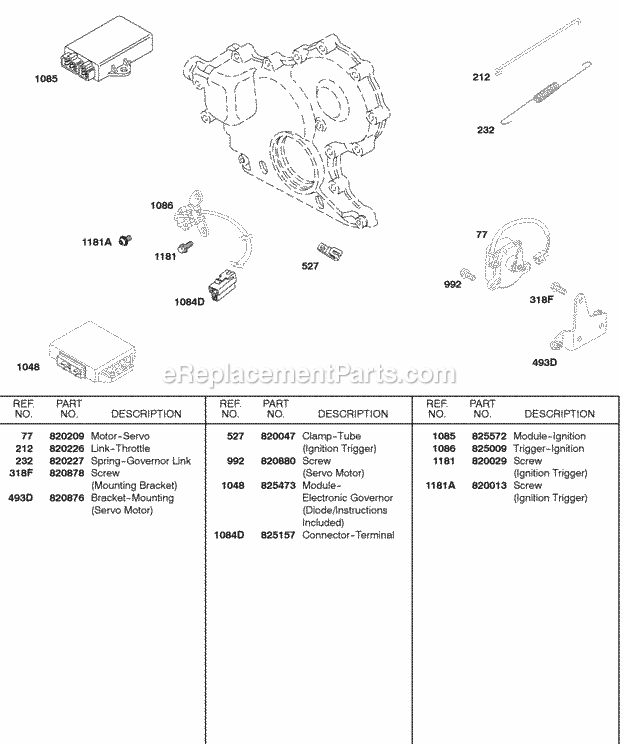 Briggs and Stratton 584447-0210-E2 Engine Servo Motor Modules Springs Diagram