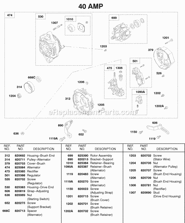 Briggs and Stratton 584447-0210-E2 Engine 40 Amp Alternator Diagram