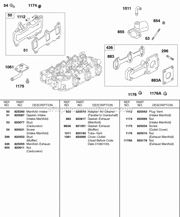 Briggs and Stratton 587447-0205-E2 Engine Intake Manifold Exhaust Manifold Diagram