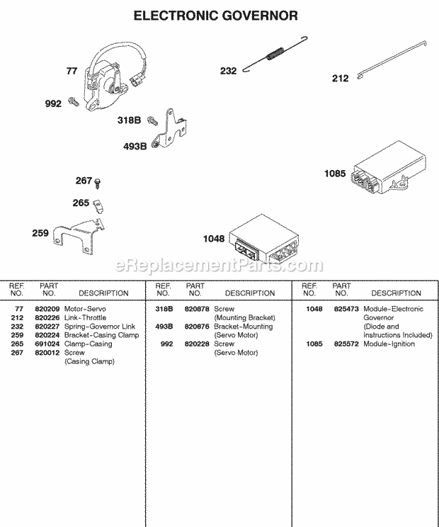 Briggs and Stratton 587447-0305-E2 Engine Servo Modules Spring Link Diagram