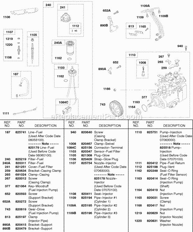 Briggs and Stratton 588447-0205-E2 Engine Fuel Filter Fuel Injection Pump Diagram