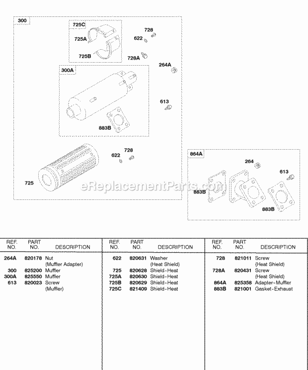 Briggs and Stratton 588447-0205-E2 Engine Muffler Muffler Adapter Diagram